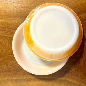 2 Vintage Fire King 9" Pie Plates Orange Lusterware